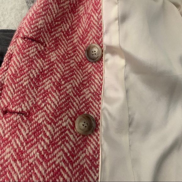 Vintage Ann Taylor Pink & Cream Herringbone TopCoat Trench Coat - Picture 5 of 16
